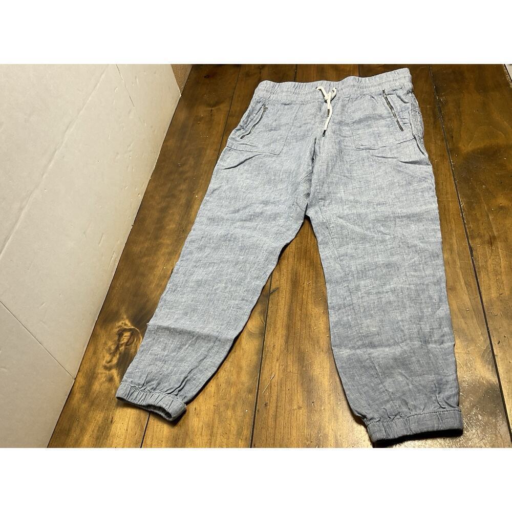 Athleta Cabo Linen Jogger Pants Size 8 Tapered Chambray Blue